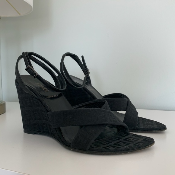 Vintage Fendi Logo Wedge Sandal with Ankle Strap - Picture 9 of 11